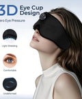Bluetooth Sleep Mask With White Noise And Wireless Sleep Headphones on woman's face showing 3D eye cup design for all-night comfort