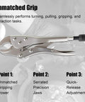 Vise Grip Locking Pliers Slide Hammer Set with Quick Release Swivel Connector featuring serrated jaws close-up