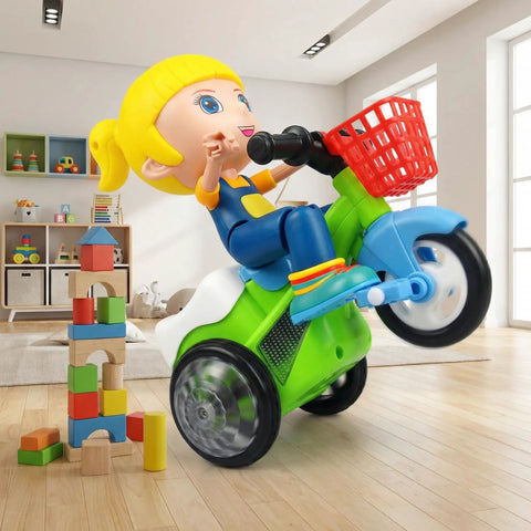 360 Degree Electric Stunt Tricycle Toy With LED Lights And Music, Omnidirectional Wheels For Kids, Push Pull Ride On Trike, Random Color, Battery Not Included, Perfect For Boys And Girls Classroom Playtime. Kids ride-on trike in classroom
