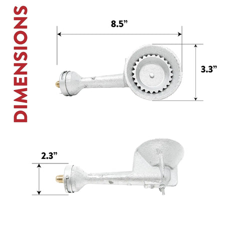Dimensions of High Pressure Cast Iron Round Burner Head With Brass Fitting Regulator And Four Foot Hose Included Universal Replacement