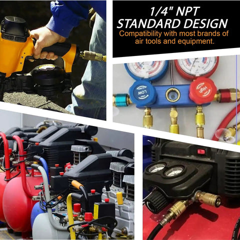 48 Piece One Quarter Inch Quick Connect Air Hose Fittings Kit With Swivel Brass Plated Pneumatic Tool Couplers And Plugs Set For Pneumatic Tools Built To Last Heavy Duty Leak Proof 300 PSI, 1/4 NPT fittings on air tools