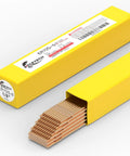 ER70S-6 Tig Welding Rod For Mild Steel 1/8x16 5 Lb Copper Coated Carbon Steel Rod in yellow packaging box partially open