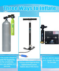 Three ways to inflate the Half Liter Mini Scuba Tank Portable Lung Tank 3000 PSI DOT Certified Dive Air Tank for snorkeling and training.