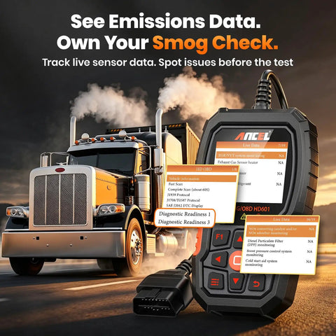 Truck with Heavy Duty Truck Scanner Workhorse For Diesel Engines Full System Diagnostic Tool in use