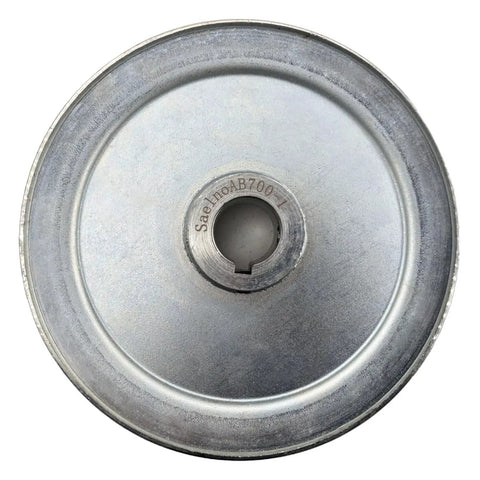 Front view of AB700-1 Beefy Single Groove V Belt Pulley, 7 Inch OD, 1 Inch Bore, Carbon Steel, Zinc Plated