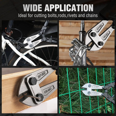 Beefy 24 Inch Bolt Cutter With Chrome Molybdenum Steel Jaws, cutting bolts, rods, chains, and rivets in various applications