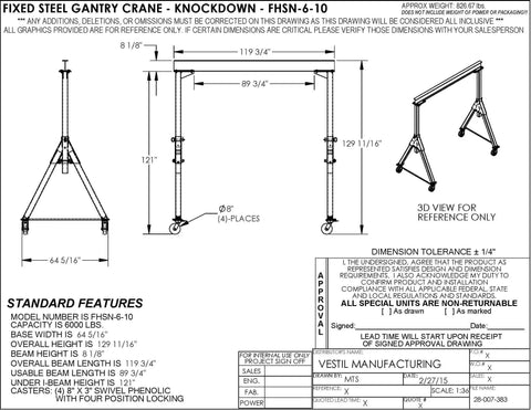 Heavy Duty Steel Knockdown Gantry Crane Handles A Badass 6000 Lb Lift Without Breaking A Sweat, detailed dimensions and features.