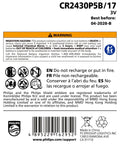Warning label for Cr2430 3V Lithium Button Cell Batteries Five Pack Featuring Child Resistant Packaging And A Rock Solid Ten Year Shelf Life For Car Keys And Home Devices Running Smooth.