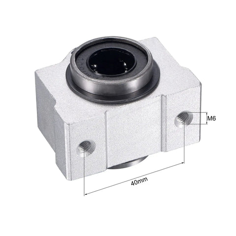 SCV20UU Linear Ball Bearing Slide Block Set, 20mm Bore, 54x28x41mm Size, aluminum housing, side view, CNC builds, two rubber dust seals