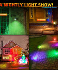 Lit Color Changing RGB Solar And USB Powered Outdoor Landscape Lights With 40 LEDs illuminating a yard and pathway at night