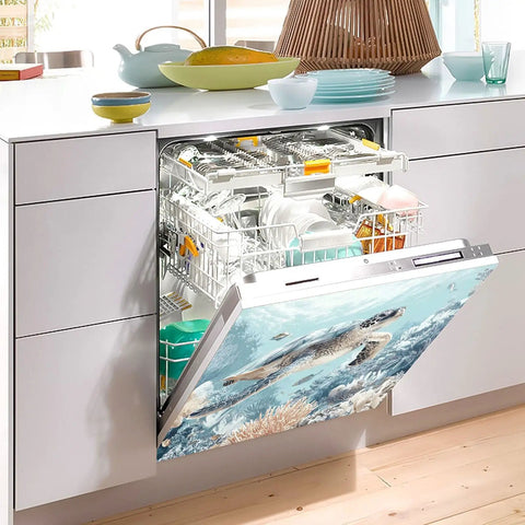 Sea Turtle Blue Dishwasher Magnet Cover Sticker For Refrigerator And Kitchen Appliances, PVC magnetic panel on dishwasher