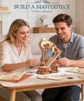 3D Wooden Puzzle Harp Music Box With Mechanical Movement Building Kit Dope Gears That Pluck Strings To Play Ave Maria on table