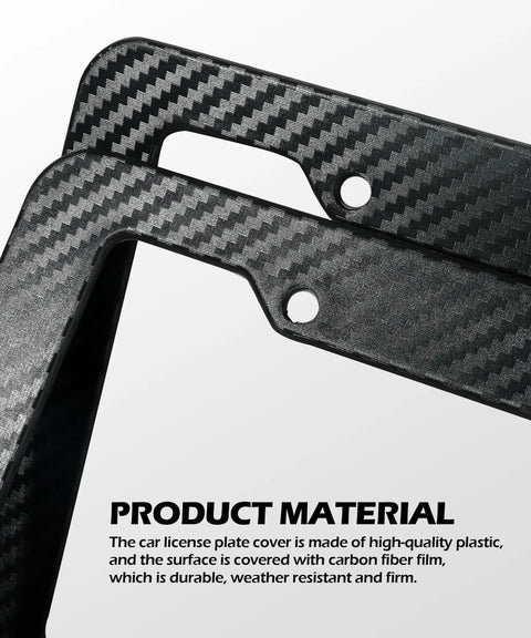 Close-up of 2 Pack Carbon Fiber Look License Plate Frames With Fasteners, Screws, And Washers Included showing texture