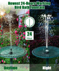 24 Hour Continuous Bird Bath Fountain Pump With Light And 7 Nozzles For Varied Spray Patterns Sixteen Foot Power Cord And Adapter
