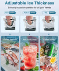 Image showing ice cubes of different thicknesses and uses for the Beast Mode Ice Maker For Home Bar, 100 Lbs Per Day.