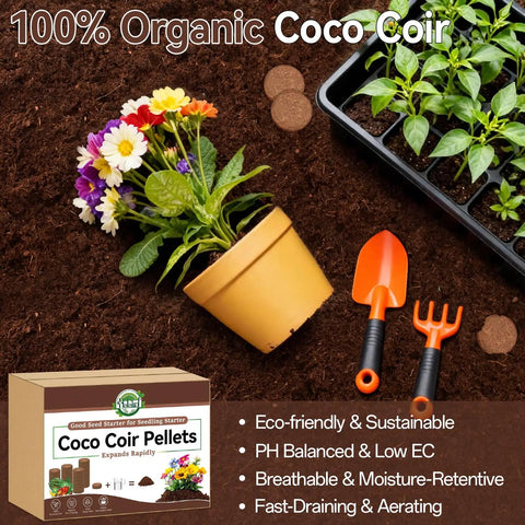 Image showing 55 Pack Compressed Coco Coir Pellets For Seed Starting And Indoor Plants, showcasing organic, moisture-retentive coco coir.