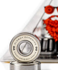 Close-up of high-performance skateboard bearing from Premium Ceramic Bearings Set Of 8 For Skateboards Longboards Inline Skates And Rollerblades Featuring ZrO2 Ceramic Balls For Ultra Smooth Fast Performance 608RS 8x22x7mm High Durability And Seamless Spin.