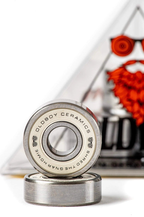 Close-up of high-performance skateboard bearing from Premium Ceramic Bearings Set Of 8 For Skateboards Longboards Inline Skates And Rollerblades Featuring ZrO2 Ceramic Balls For Ultra Smooth Fast Performance 608RS 8x22x7mm High Durability And Seamless Spin.