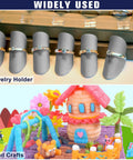 Image of rings displayed on gray jewelry holder with colorful handmade crafts below, showcasing versatility for organizing.