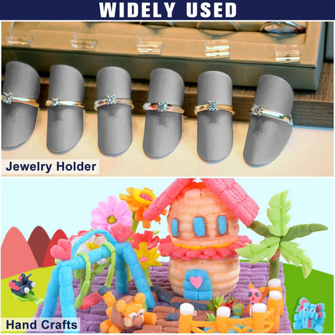 Image of rings displayed on gray jewelry holder with colorful handmade crafts below, showcasing versatility for organizing.