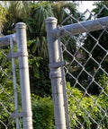 Close-up of 10 Pack 2-3/8 Inch Chain Link Fence Tension Bands With Bolts And Nuts Galvanized Steel For Fence Posts Gates