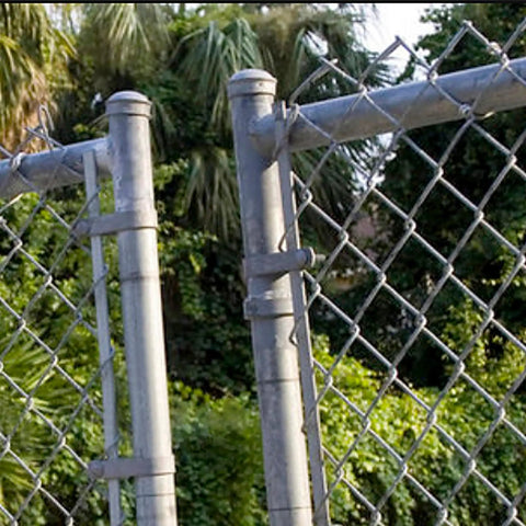 Close-up of 10 Pack 2-3/8 Inch Chain Link Fence Tension Bands With Bolts And Nuts Galvanized Steel For Fence Posts Gates