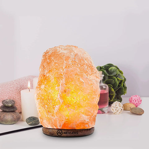 Two Pack Himalayan Salt Lamps Set, 6 To 8 Inches Tall, Natural Hand Carved With On Off Switch And Wood Base, Light Bulb Included