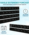All In One WiFi Weather Station With Solar Power, 8 Inch Color Display, shows 24 hour and 10 day weather forecast.