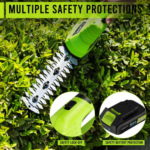 Cordless Hedge Trimmer And Grass Shear 2 In 1 For Effortless Yard Work 21V Handheld Electric Trimmer in use on bushes