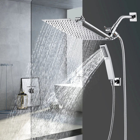 All Metal 10 Inch Rain Shower Head With Handheld Spray Built To Last High Pressure Dual Rainfall Shower Set Chrome Finish