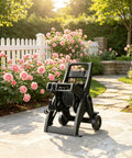 175 Foot Hose Reel Cart With Rolling Wheels Durable Metal Frame No Fuss Transport And Storage For Outdoor Watering Garden Hose Organizer For Big Yards Today on patio with roses