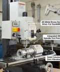 Built Tough Workhorse Benchtop Mini Milling Drilling Machine Featuring Brushless Motor And Precision Mill Drill Lathe Delivering 1100W Power R8 Spindle And Adjustable 50 To 2250 RPM Range For Home DIY Metal Wood Fabrication console and spindle with metal shavings