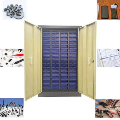 60-Drawer Bolt And Nut Storage Cabinet For Workshop, open front view with visible drawers, steel construction