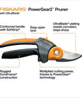PowerGear2 Pruning Shears With Rolling Handle For Effortless Pruning Three Quarters Inch Cut Capacity Bypass Pruner With UltraBlade Coating