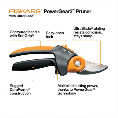 PowerGear2 Pruning Shears With Rolling Handle For Effortless Pruning Three Quarters Inch Cut Capacity Bypass Pruner With UltraBlade Coating