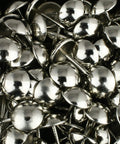 Top Shelf Silver Upholstery Tacks With Hella Durable Build 7 16 Inch Rounded Heads Heavy Duty Nickel Plated Steel Push Pins 100 Pack close-up.