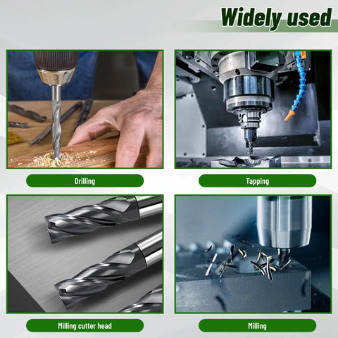 Collage showing drilling, tapping, milling cutter heads, and milling process for BT30 ATC Spindle Kit Non Powered 5000 RPM