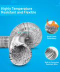 6 Inch By 25 Feet Aluminum Foil Dryer Duct With Built In Steel Wire Reinforcement Flexible Dryer Vent Hose UL Listed with flame retardancy