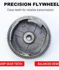Precision flywheel for Electric Start Kit For Honda GX160 GX200 And Predator 212 with sharp gear teeth and balanced design.