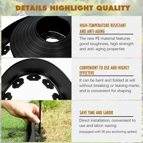 4 Inch Tall Landscape Edging 80 Foot Roll With 90 Anchoring Spikes And 5 Connectors showcasing durability and flexibility
