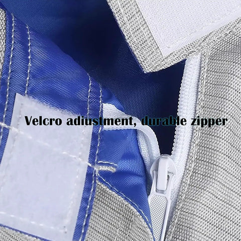 Close-up of lightweight fencing lame jacket for beginners, non washable metal vest with Velcro and zipper, left hand size 30