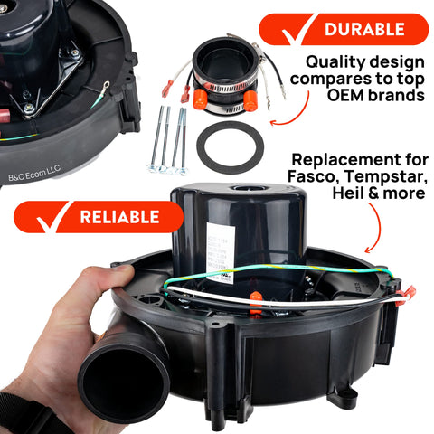 Hand holding Furnace Blower Motor Replacement For A067 66338 333710-751 329148-701 3115 And More 2900 RPM 110V HVAC Fan