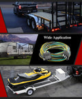 Heavy Duty 25 Foot 4 Pin Flat Trailer Wire Extension Kit With 18 AWG Color Coded Wishbone Harness For RV Camper Setup showing RV, trailer, and jet ski.