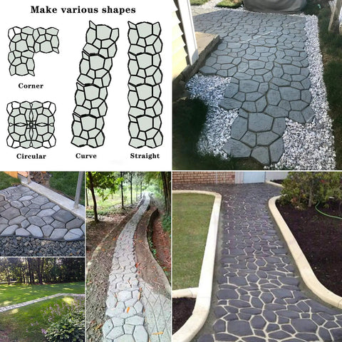 Two Pack DIY Concrete Path Maker For Garden Walkway Stones Molds 18.9 Inch By 18.9 Inch Paving Pavement Cement Molds in use.