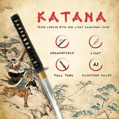 Unsharpened Aluminum Alloy Katana Iaito For Iaido Training With 28 Inch Blade Fuller Groove Geometric Tsuba Safe Practice Sword