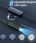 Dope Endoscope Camera With Light For Pipe Inspection, 16.4Ft Semi-Rigid Snake Borescope showing 8 adjustable LED lights