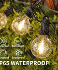 Outdoor String Lights IP65 Waterproof 200 Ft With 104 G40 Bulbs Two Pack 100 Ft Each Dimmable shown with waterproof feature