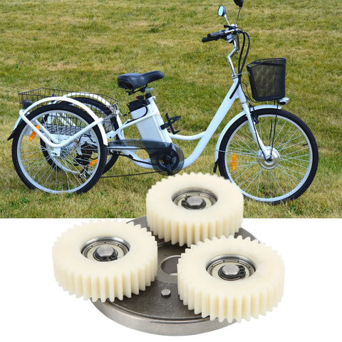 36T Planetary Gear Clutch Kit For High Power Electric Bikes And Scooters, Heavy Duty Steel Nylon Gear, shown with tricycle