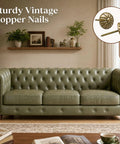 Antique Brass Decorative Upholstery Studs Featuring Classic Daisy Designs For Sofas Headboards And Woodwork Heavy Duty Furniture Nails That Gonna Kick Your Decor Up A Notch For Any Craft Project Or House Upgrade Includes 200 Pieces on a vintage leather sofa.