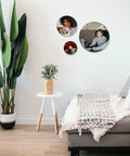 Room decor with 4.2 Inch Round Sublimation Aluminum Sheets 0.01 Inch Thick Blank Metal Panels for pictures and signs on a wall.